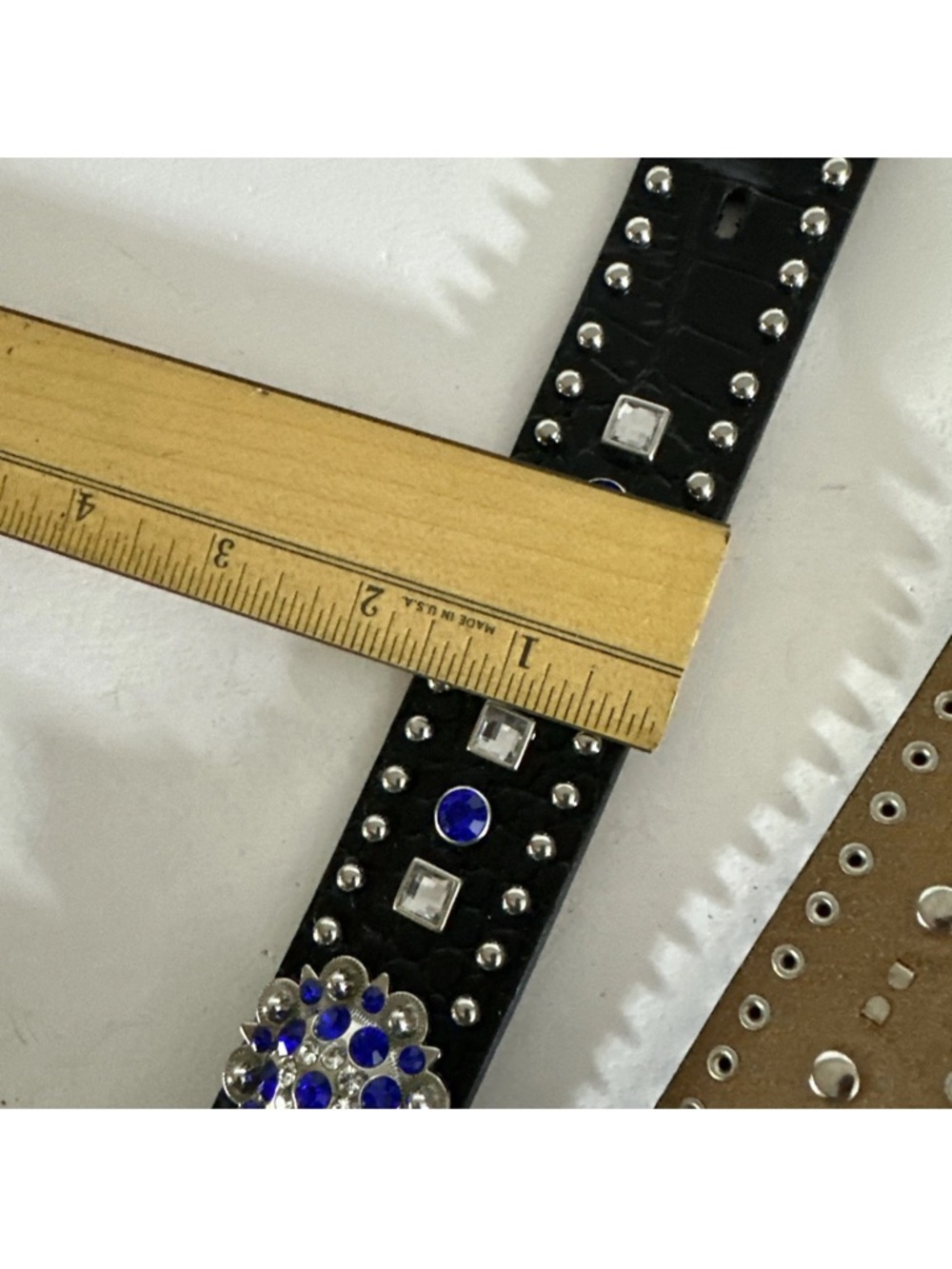 NOCONA RHINESTONE BELT BLUE BLACK SILVER MEDIUM - Picture 6 of 12